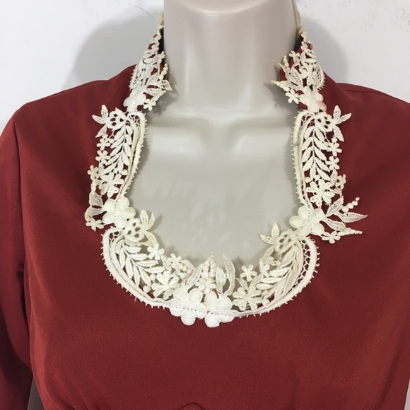 Vintage scoop neck lace trim maxi dress red size 6 - Picture 3 of 8